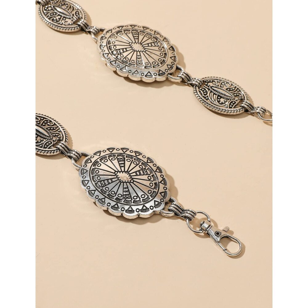 3132 Western Metal Oval Concho Chain Belt For Women Silver Cowgirl - Picture 7 of 9